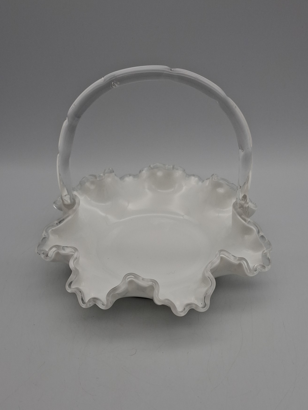 White Ruffled Glass Basket - Decorative Murano Glass